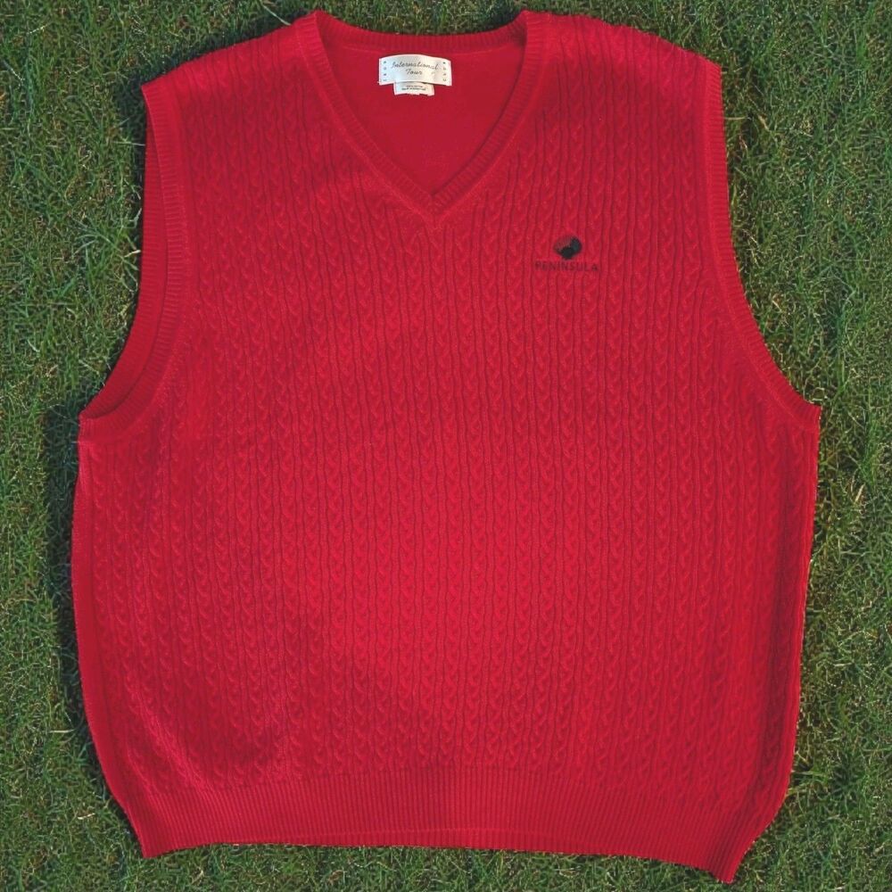 Golf Sweater Vest Izod Club International Tour Mens L RED Peninsula Logo